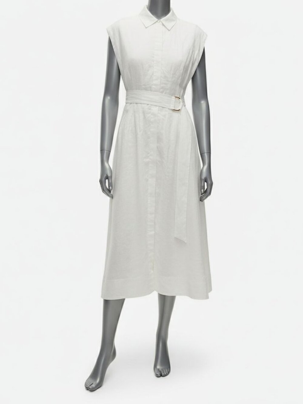 Veronica Beard Women's White Loreta Belted Linen Midi Dress Size 2